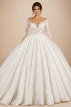 Alonlivn Elegant Silky Lace Of V-Neck Full Sleeve A Line Wedding Dress Beading Pearls Brown Skin Bridal Gowns