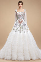 Luxury White Off-Shoulder Diamond Ball Gown Wedding Dress with Cape ZP187