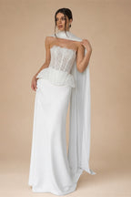 Strapless Lace Corset Wedding Dresses with Scarf ZP024