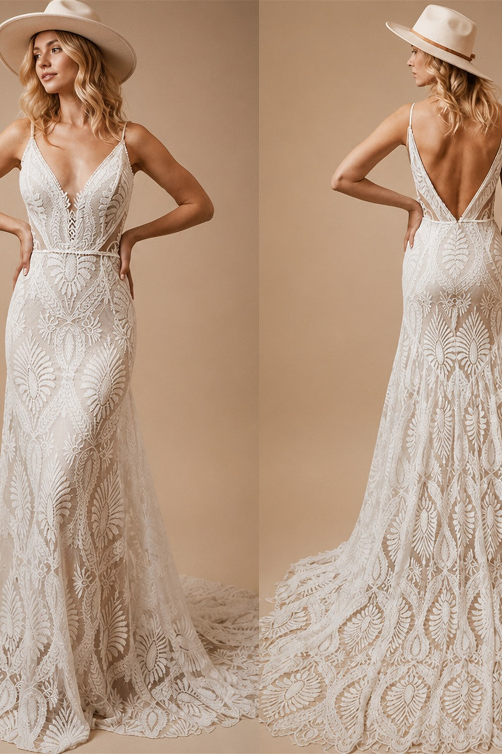 Bohemian Beach Lace Sleeveless Wedding Dress Open Back Mermaid Train Brides Gown Elegant Vestido De Novia Boda 2026 Customized