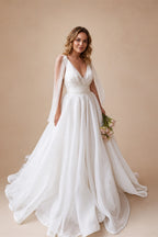Customized Classic Deep V-neck Organza and Tulle Plus Size Wedding Dress Sexy Backless Court Bridal Gowns