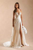 Strapless Ruched Wedding Dresses with High Leg Slit ZP023