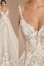 Spaghetti Straps Lace Wedding Dress Open Back Civil Bridal Bohemian Wedding Gowns Vestidos de Nova