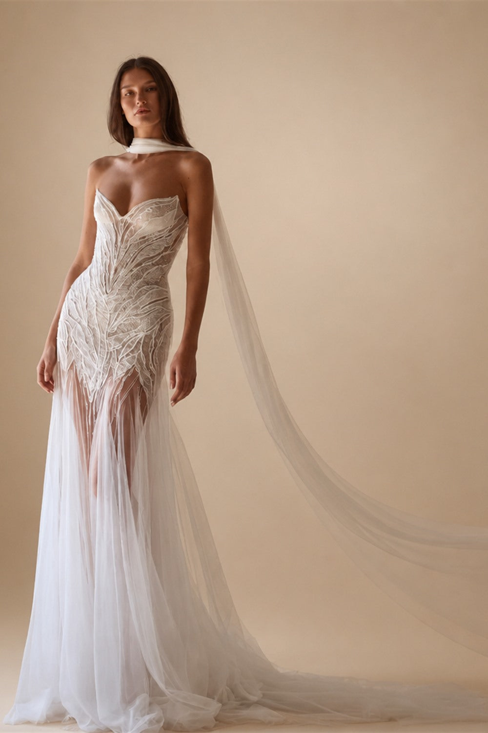 Customized 2026 Hot Sale Ivory Wedding Dress Strapless Sweetheart Neck Sheer Beaded Mermaid Bridal Gown With Cape