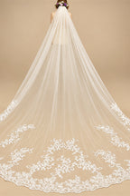 Real Photos Long Lace Appliques Wedding Veil White Ivory Cathedral 1 Layer Bridal Veil  Bride Veil Wedding Accessories