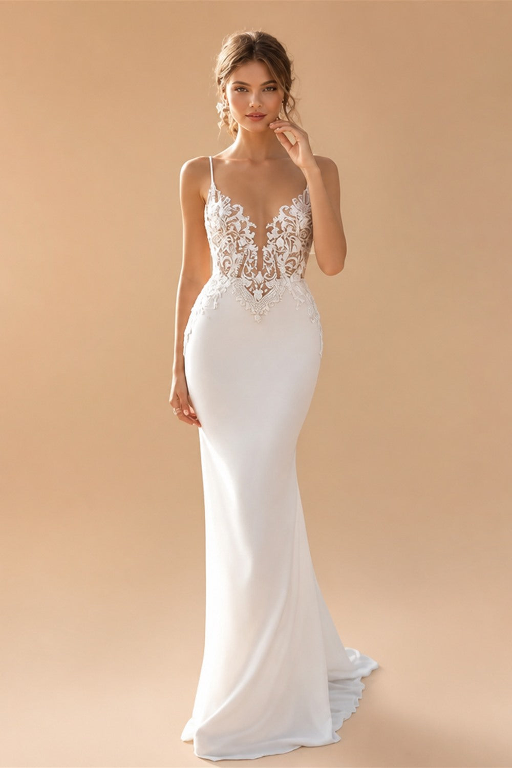 LORIE Sexy Mermaid Wedding Dresses 2020 Spaghetti Straps Appliques Lace Beach Bride Dress Backless Boho Wedding Gown