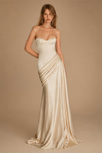 Elegant Strapless Sweetheart Draped Satin Mermaid Wedding Dress ZP042