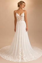Customized Beach Wedding Dress With Vintage Lace Boho Spaghetti Straps