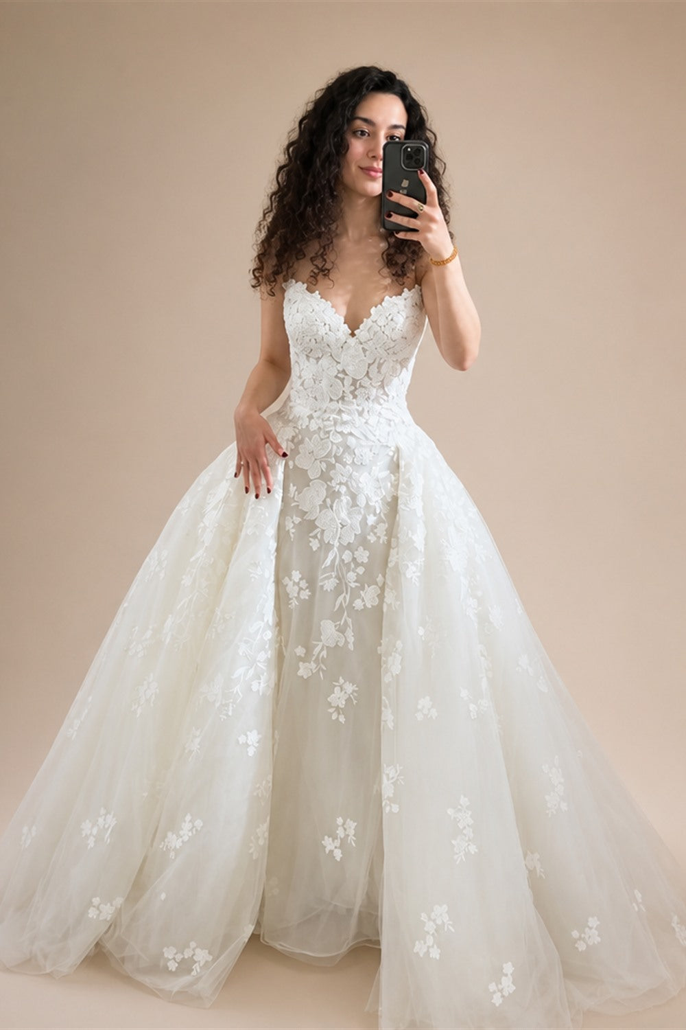 Newest Wedding Dress Mermaid  2 in 1  Lace Sweetheart Neckline Sleeveless With Detachable Train Customized  Vestidos De Novias