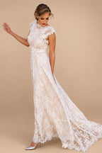 Vintage Champagne Lace Bohemian Wedding Dress A Line Cap Sleeve
