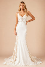 Customized Thin Straps Sweetheart Neckline Satin Mermaid Wedding Dress Sexy Zipper Back Floor Length Sweep Train Gown For Women