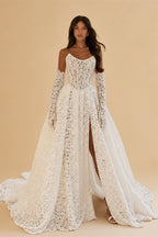 Fashion Full Lace Wedding Dress 3/4 Sleeve Strapless Gown with Front Split Custom Made Vestido De Noiva
