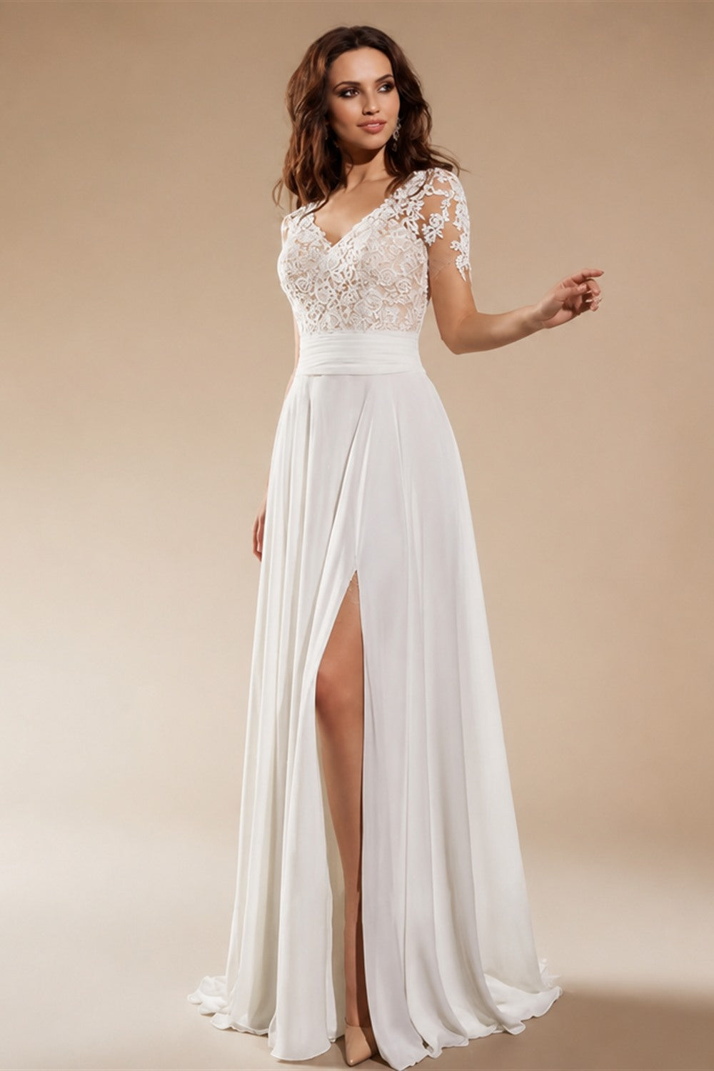 RODDRSYA Wedding Dress Chiffon A line Split Long Sleeve Appliques V Neck Boho Bridal Gowns Backless vestidos de novia Customized