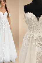 Custom Off Shoulder Wedding Gown With Lace Appliques And Cap Sleeve