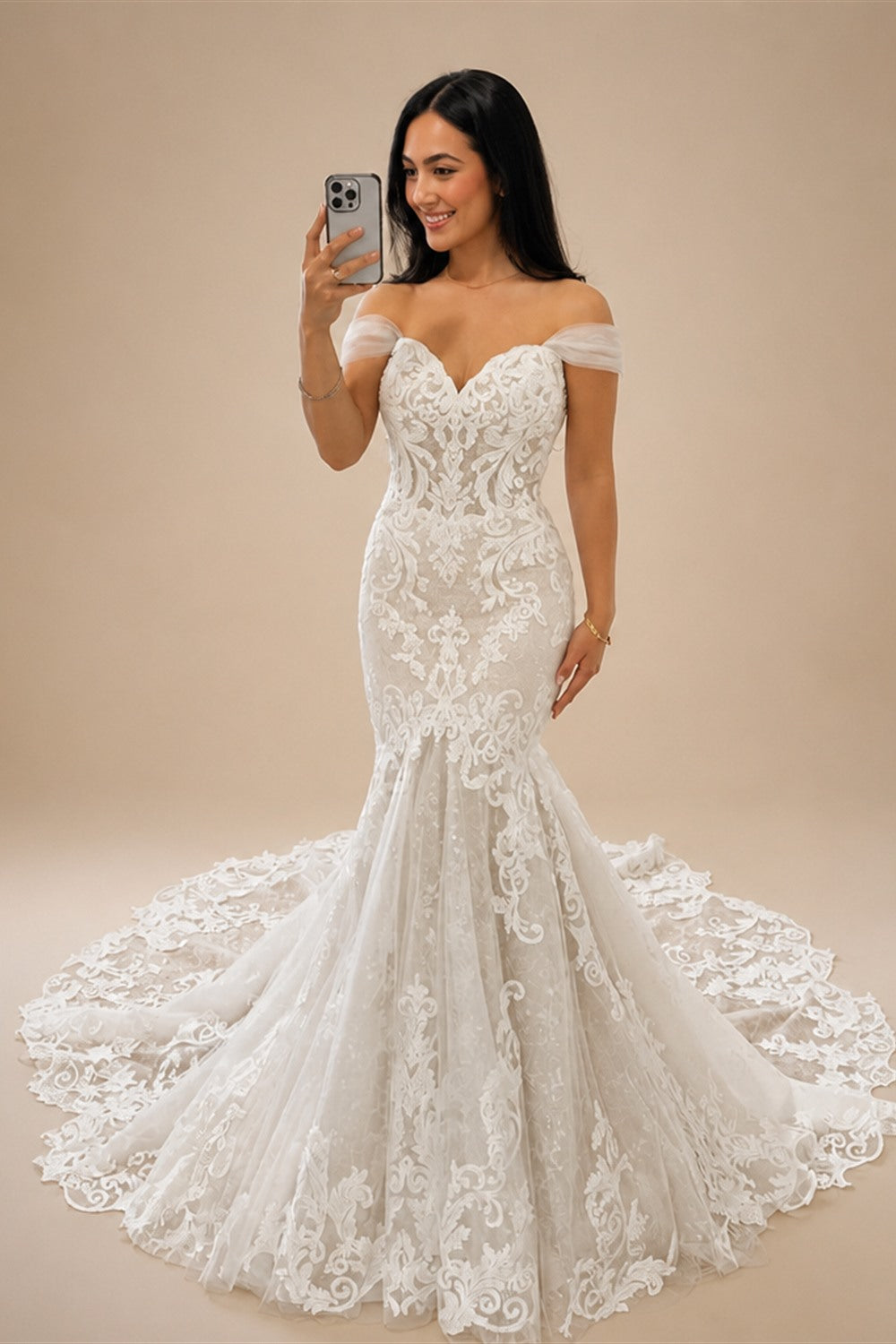 CHANDELA Elegant Off Shoulder Wedding Dress Sweetheart Mermaid Tulle Lace Appliques Sweep Train Vestidos De Novia Customised