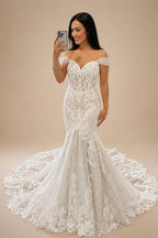 CHANDELA Elegant Off Shoulder Wedding Dress Sweetheart Mermaid Tulle Lace Appliques Sweep Train Vestidos De Novia Customised