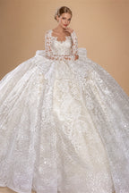 LelaAcra Long Sleeve Ball Gown Wedding Dress 2026 Appliques Sweetheart Backless Princess Bride JK60 customized Vestido de Noiva