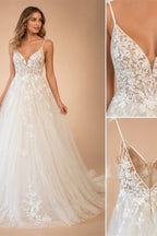 Vintage Lace Spaghetti Straps V Neckline Beach Wedding Dress Custom Made