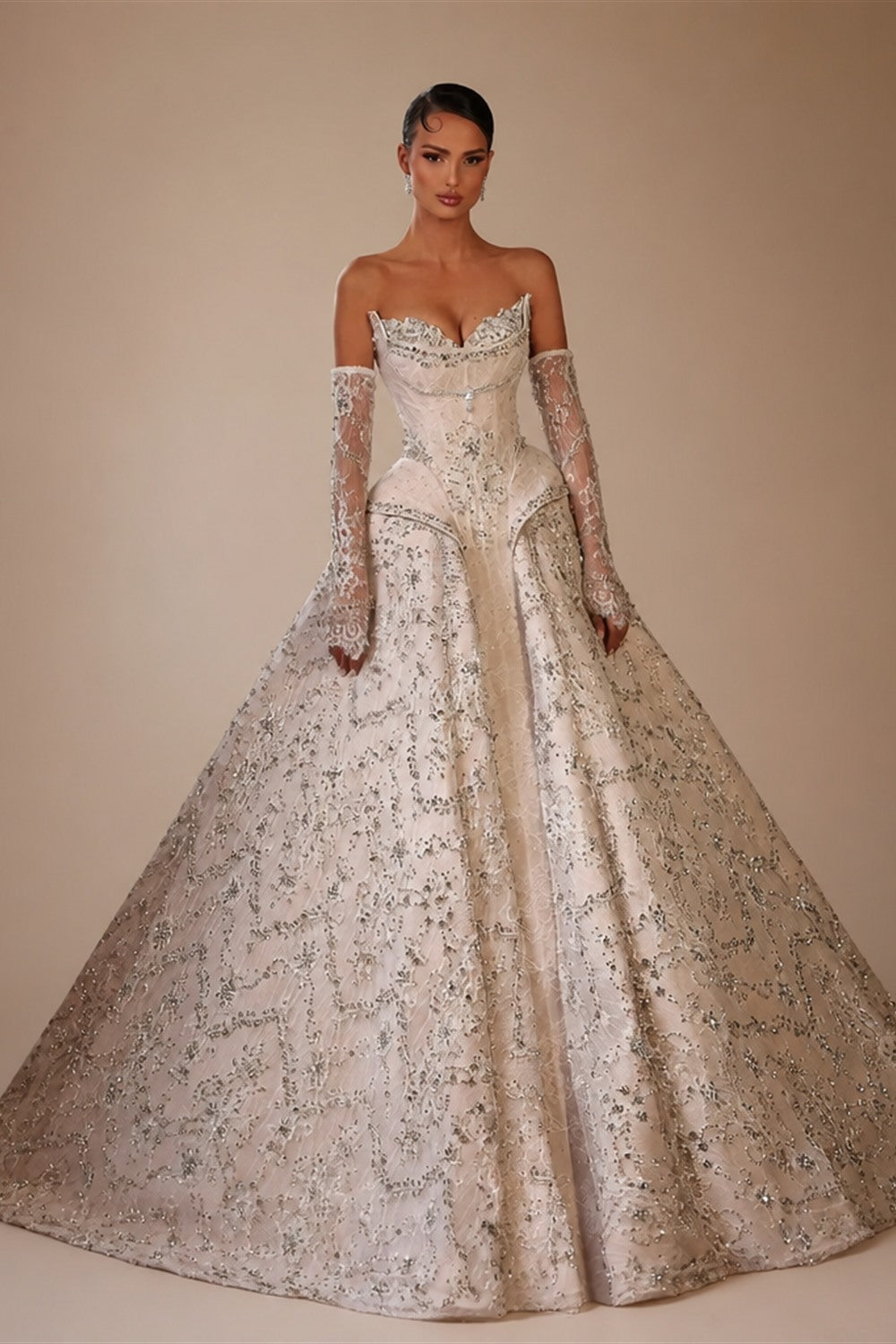 Luxury Off Shoulder Beaded Ball Gown Wedding Dress ZP181