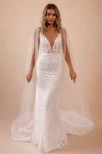 Customized Sexy Backless V Neck Spaghetti Straps Lace Mermaid Wedding Dresses Beaded Court Train Trumpet Vintage Bridal Gown