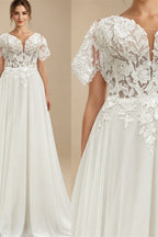 Lace And Chiffon Off Shoulder Cap Sleeve Mermaid Wedding Dress For Bride