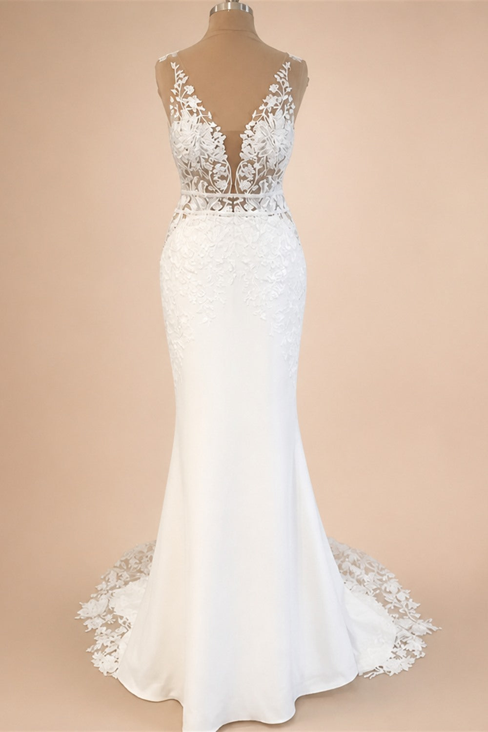 Custom Boho Lace Mermaid Wedding Dress With Romantic Satin Appliques