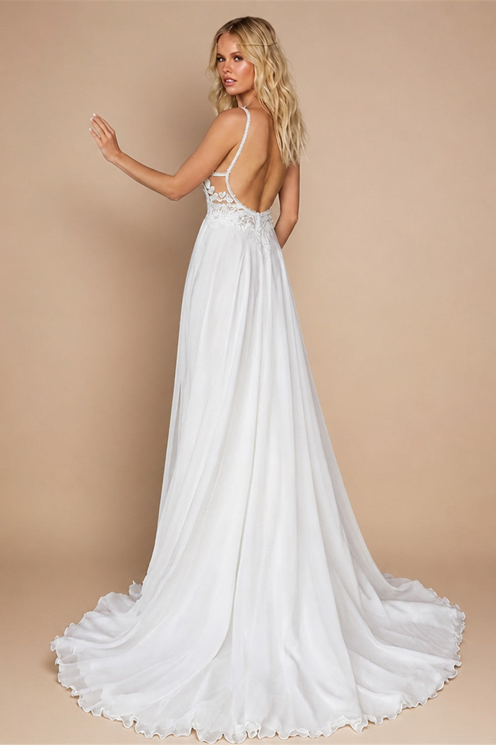 Beach Wedding Dresses Sexy V-Neck Spaghetti Straps High Side Slit Bride Dress 2025 Lace Appliques Beaded Ribbons Bridal Gown New