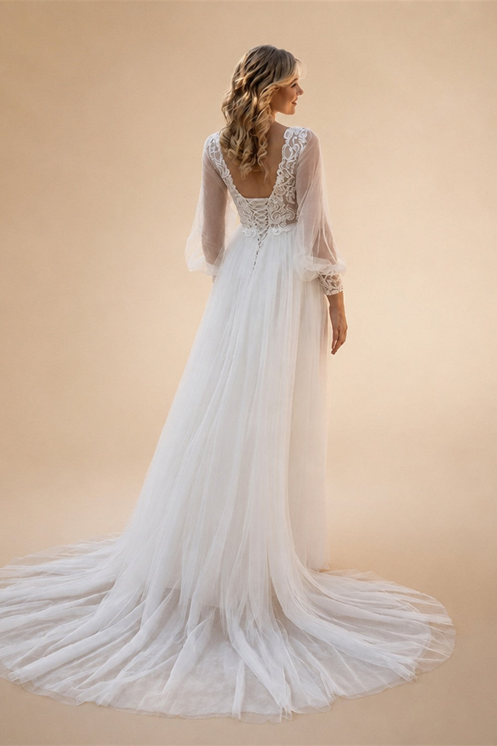 White Ivory Wedding Dress for Pregnant Bride Customized Puff Sleeve V Neck See Through Empire Bridal Gown Lace-up Robe De Mariee