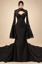 Black Luxury Gothic  Wedding Dress Sheer Lace Mermaid  ZP200