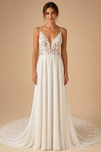 Customized Beach Wedding Dress With Vintage Lace Boho Spaghetti Straps
