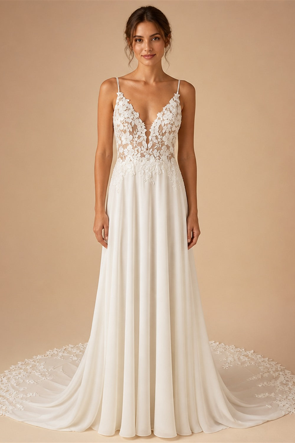 Customized Beach Wedding Dress With Vintage Lace Boho Spaghetti Straps
