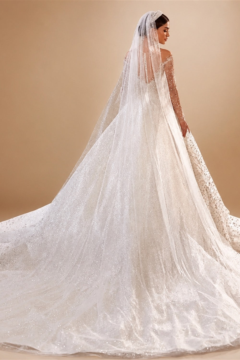 Vestidos De Novia Shining Long Sleeve Ball Gown Wedding Dress Beading Tulle Luxury Hochzeitskleid Button Back Gorgeous Trouwjurk