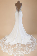 Custom Boho Lace Mermaid Wedding Dress With Romantic Satin Appliques