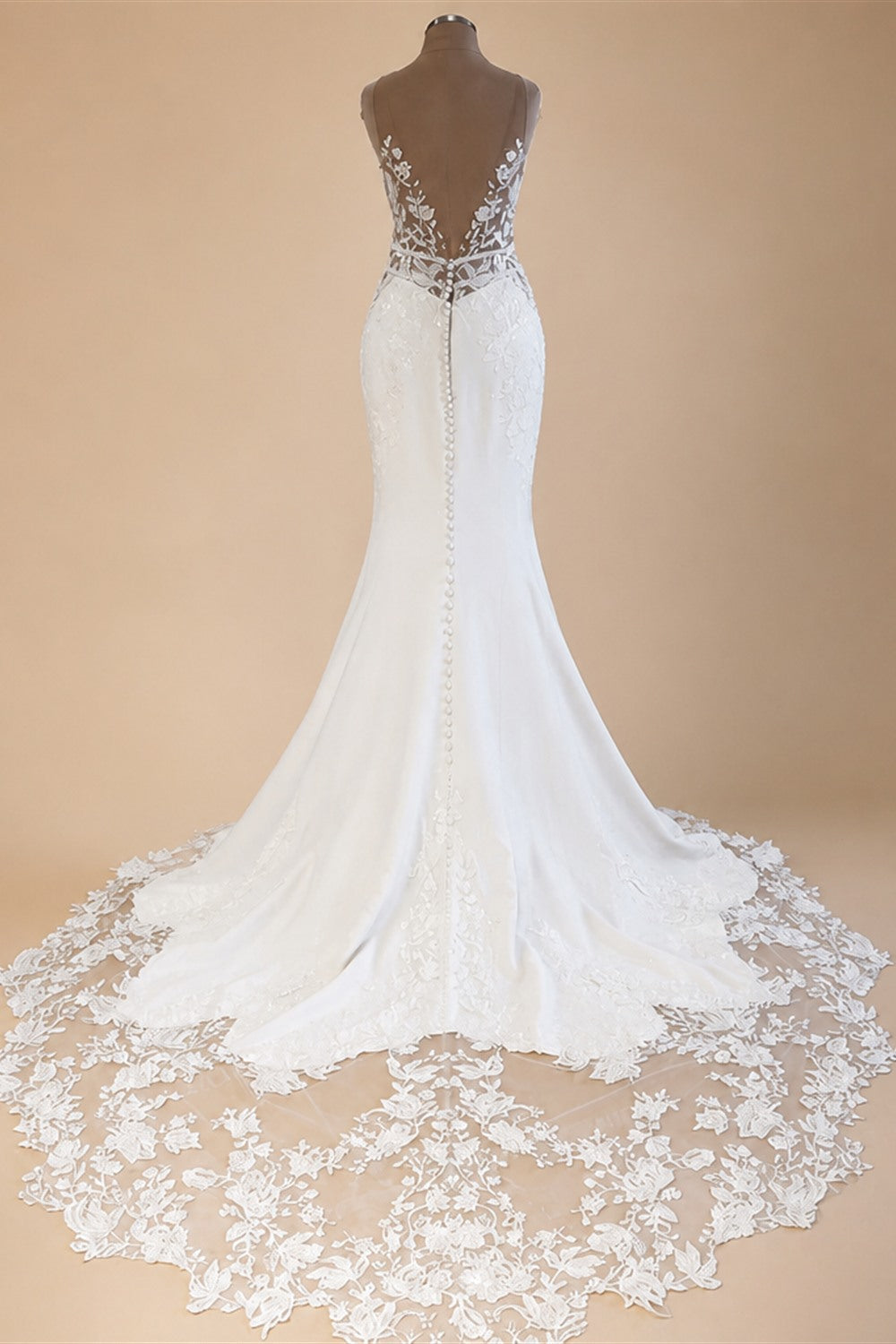 Custom Boho Lace Mermaid Wedding Dress With Romantic Satin Appliques