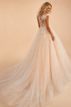 LORI Scoop Lace Applique A Line Wedding Dresses Sleeveless Tulle Boho Bridal Gowns Long Train Elegant Princess Dress Customized