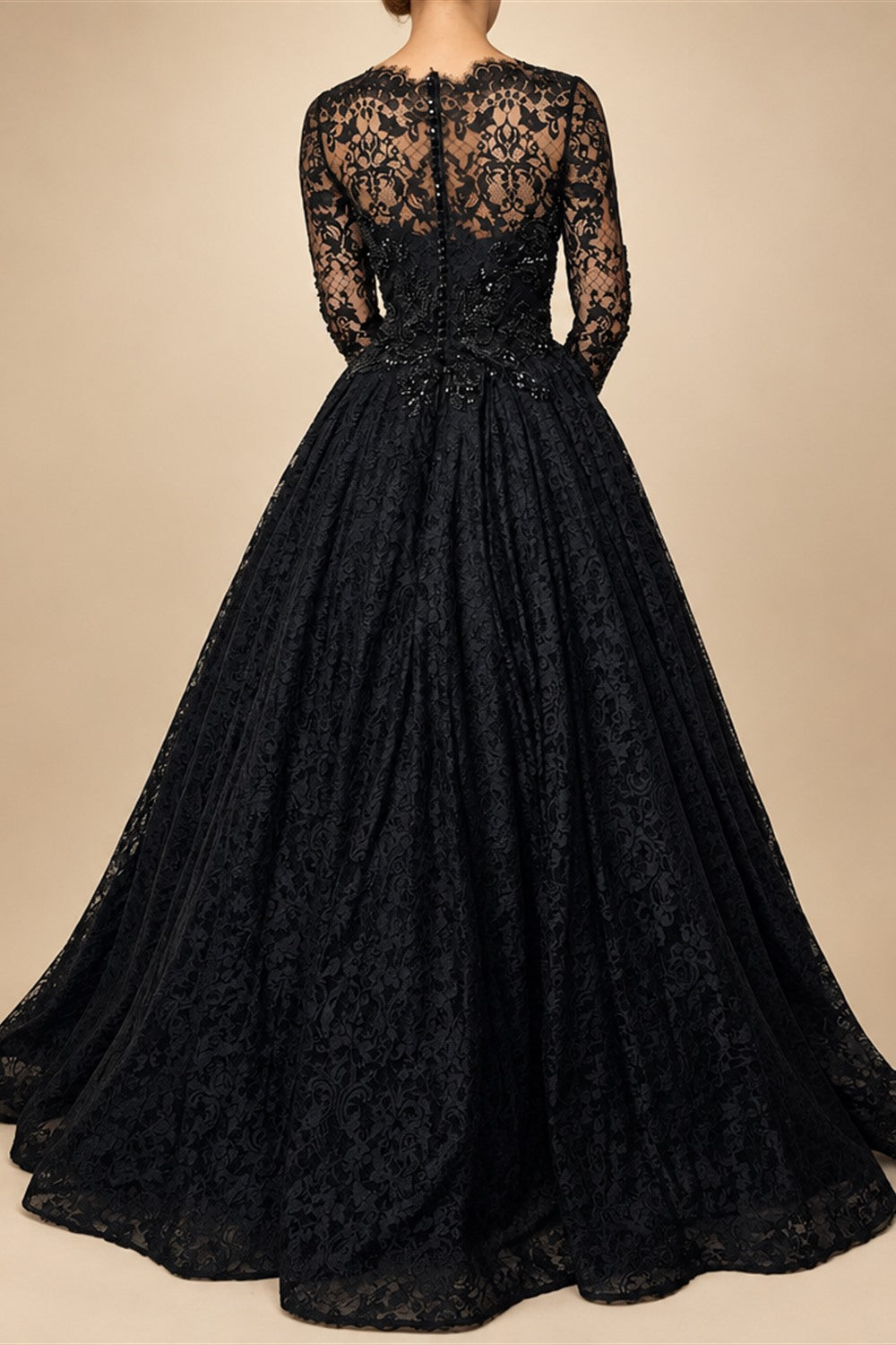 Black Luxury Gothic Wedding Dress Heavy Beaded Lace Ball Gown  ZP197