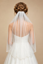 Fingertip Length Pearl Wedding Veil With Comb - Single Layer Tulle Bridal Veil Scalloped Beaded Edge for Bride Accessories G200