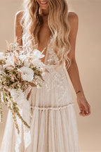 Beach Sexy V Neck Sleeveless Floor Length Tulle Bridal Gowns With Wedding Dresses
