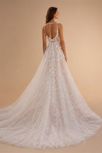Boho Wedding Dress with slit Sexy Lace Appliques Backlesss Beach Bridals Dress Wedding Gowns Custom made vestido de novia