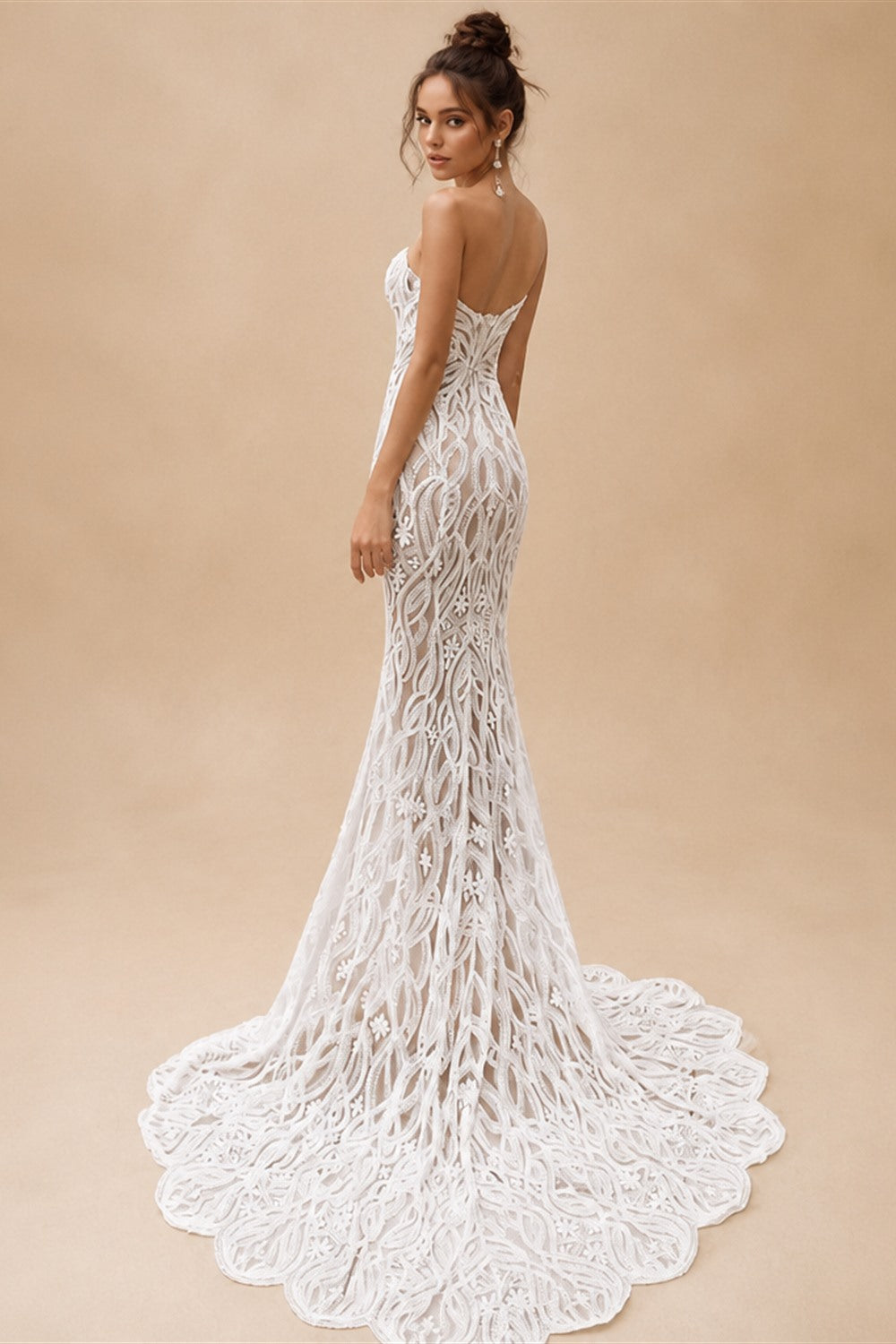 Stunning and Sexy Strapless 2 In 1 Mermaid Wedding Dress With Detachable Train Chic Lace Bride dress vestidos de noche