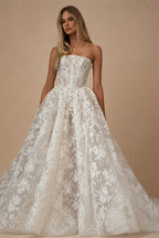 Glamorous White Strapless Floral Lace Wedding Dress with Veil ZP095