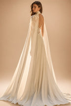 RODDRSYA Bohemian Wedding Dress A Line with Detachable Cape Boho Lace V Neck Crepe Open Back Bridal Dresses Woman Customized