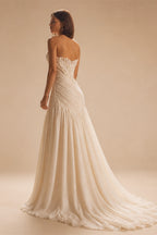 Strapless Ruched Wedding Dresses with High Leg Slit ZP023