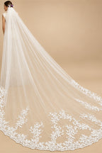 Real Photos Long Lace Appliques Wedding Veil White Ivory Cathedral 1 Layer Bridal Veil  Bride Veil Wedding Accessories