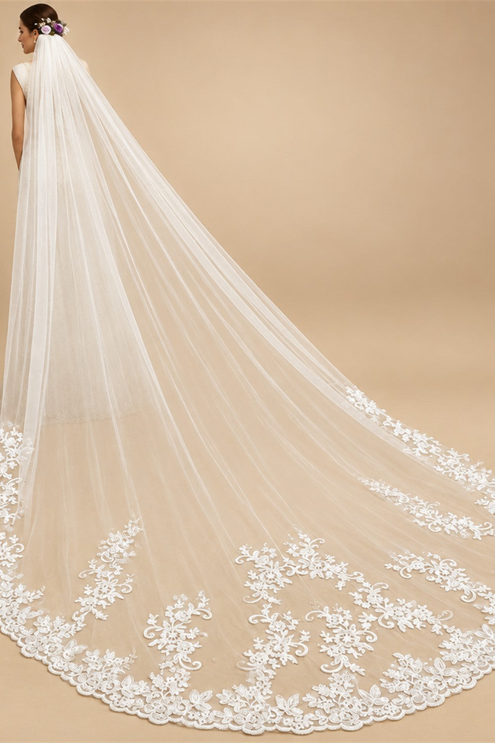 Real Photos Long Lace Appliques Wedding Veil White Ivory Cathedral 1 Layer Bridal Veil  Bride Veil Wedding Accessories