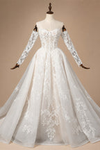 Elegant Ivory Strapless Corset Lace Tulle Bridal Gown Wedding Dress with Long Detachable Sleeves ZP067