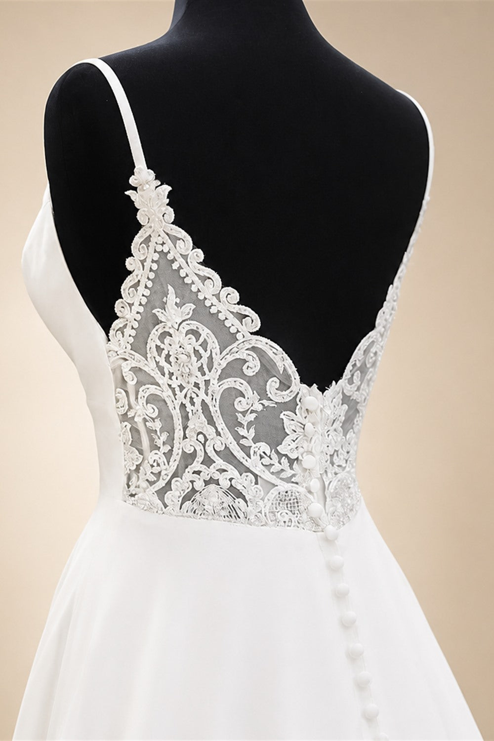 Elegant White Crepe Satin Spaghetti Strap A Line Wedding Dress