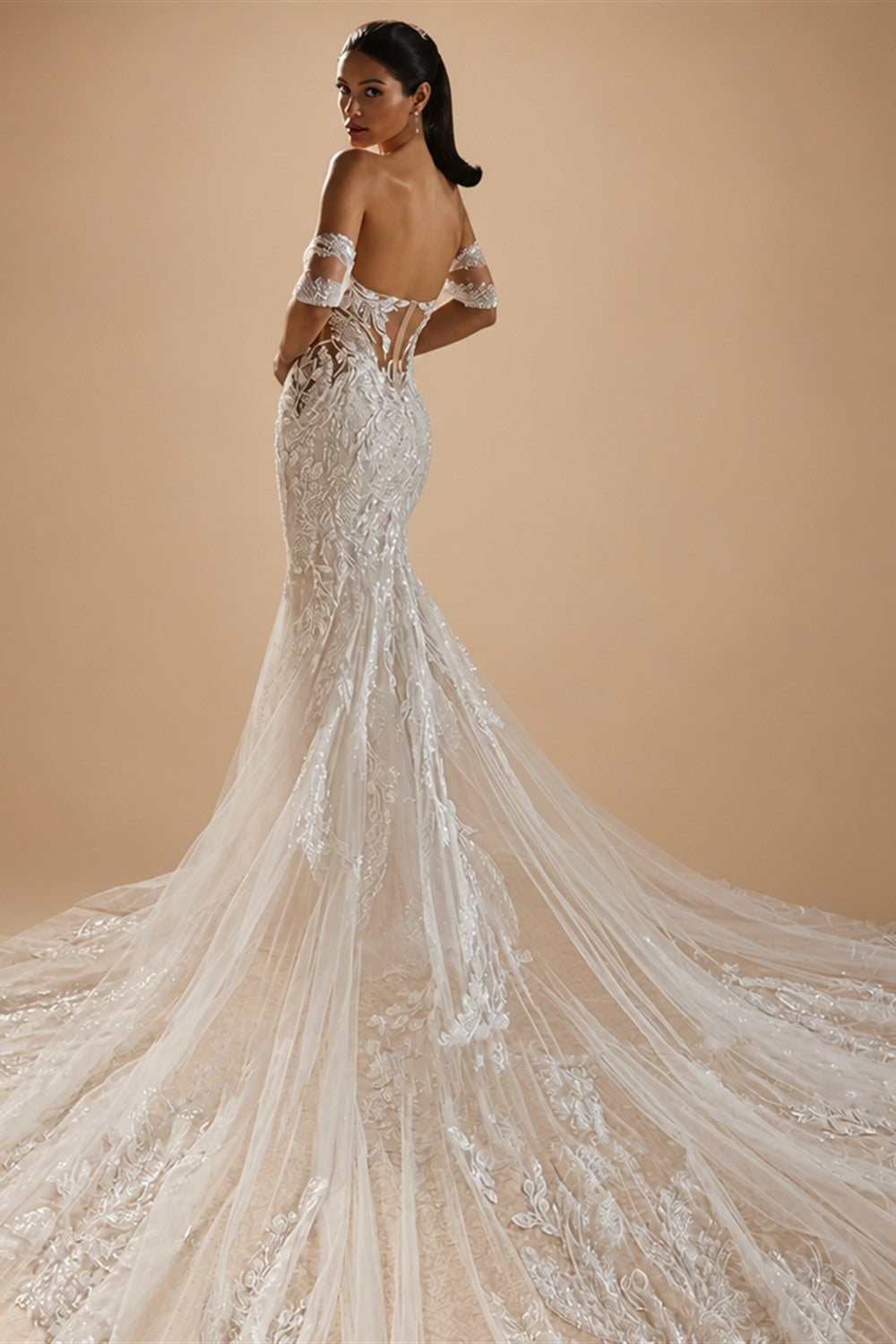 Customized Luxurious Mermaid Wedding Dress For Bride Sexy Backless Lace Appliques Off the Shoulder Sweetheart vestido de noiva