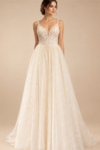 Spaghetti Straps Champagne Boho Wedding Dress For Women Vestido Civil Bridal Church Wedding Gowns suknie slubne