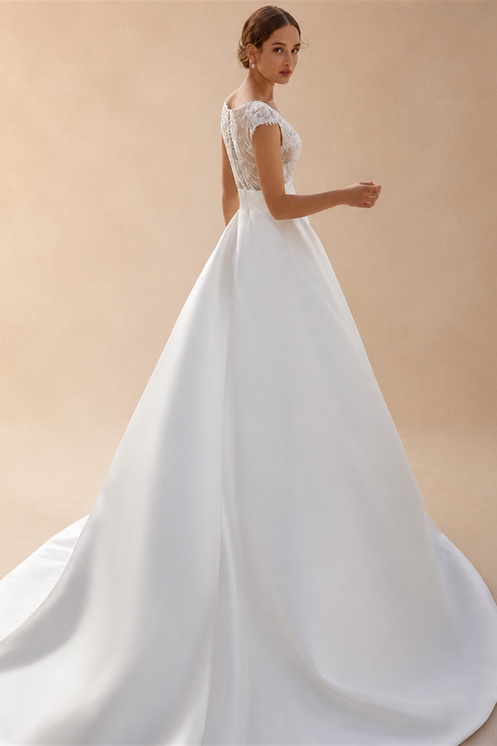 Roycebridal Ballgown Wedding Dress V-Neck Lace Cap Sleeve 2026 novias vestidos Illusion Bridal Gowns Chapel Train Customized